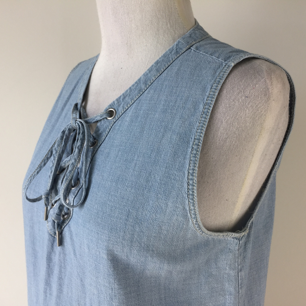 Madewell Chambray Lace-up Shift Dress S Sleeveless - Picture 4 of 7